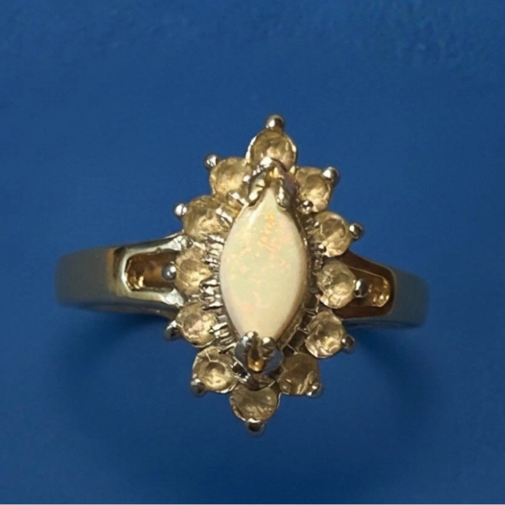 Vintage Espo 14kt GE Gold Electroplate Marquise White Opalite CZ Cocktail Ring